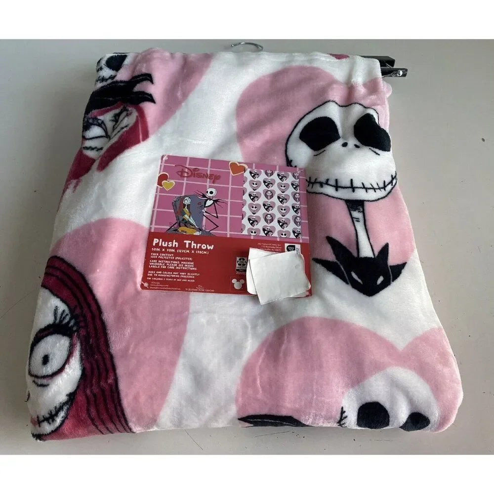 Nightmare Before Christmas Pink Heart Valentines Jack Sally Throw Blanket 50X70”